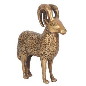 Brass Goat Figurine Antique Handmade Himalayan Goat Home Decor Hinduism Nepal