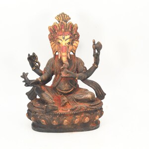 Statua antica fatta a mano del Signore Ganesha dorato in oro, statuetta tibetana d&#39;epoca tradizionale di Ganapati, artigianato d&#39;arte da collezione