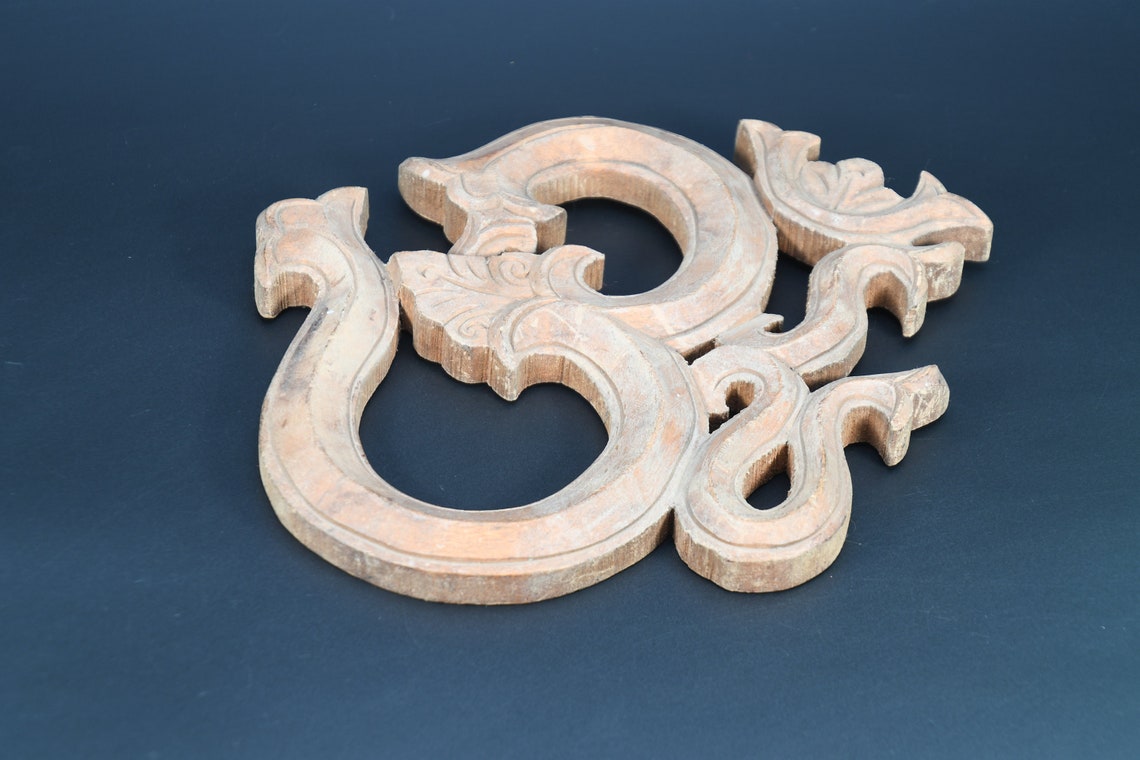 Vintage Hand-Carved Sanskrit Om With Ganesh Ohm Symbol Wooden Wall Hanging