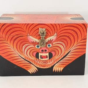 Bird God Chhepu Crafted Antique Handmade Wooden Storage Box Vintage Tibetan Decorative Tribal Art Collectible
