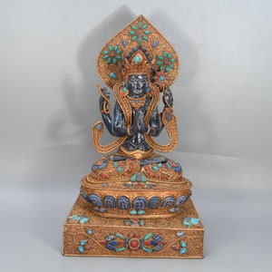 Ancient Gold Gilted Karcheri Vintage Tibetan Buddhism Decor Figurine Statue Tibetan Buddhism Nepal