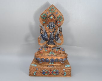 Ancient Gold Gilted Karcheri Vintage Tibetan Buddhism Decor Figurine Statue Tibetan Buddhism Nepal