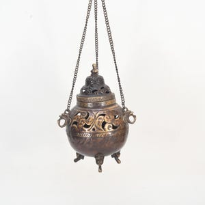 Handmade Antique Copper Carved Incense Burner – Tibetan Traditional Hanging Religious Decor, Tantric Cultural Art Collection