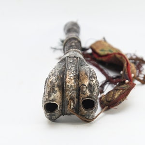 Double Mahakala Hand Carved Kangling Tibetan Silver Inlay Ritual Trumpet Vintage Used Traditional Trumpet Shaman Tibet Buddhism From Nepal image 8