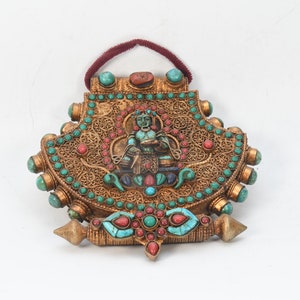 Goddess Tara Carved Gold Gilted Antique Ghau Buddhist Collectible Dorje Sempa Tantric Worship Decor Nepal