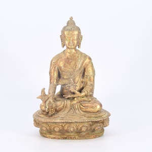 Gold Vergoldete Bronze Shakyamuni Buddha Alte Handgefertigte tibetische Meditations-Skulptur Kunst Nepal
