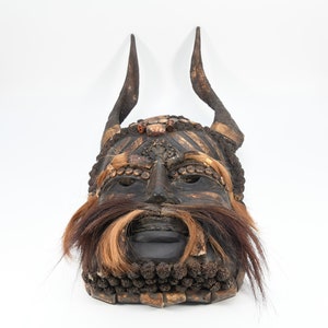 Tharu Horn Tantric Shaman mask Hand Vintage Tibetan old Cultural Traditional Ceremony Solid Nepalese HandCarved Buddhist statue image 8