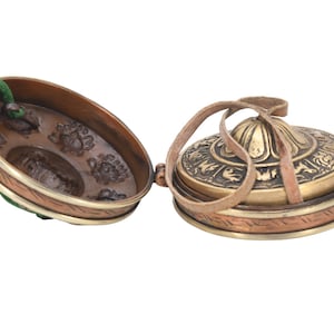 Different Creatures Carved Brass Antique Tibetan Tingsha and Copper Case Nepal