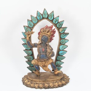 Gold Gilted Antique Lapis Vajrapani Ritual Statue - Rare Tibetan Buddhism Collectible vintage figurine Buddhism Nepal