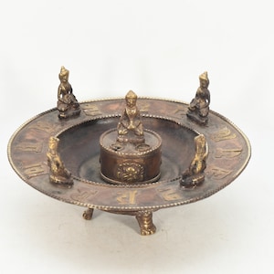 Copper Antique Five Buddha Crafted Incense Burner handcarved Traditional horizontal metal burner Tibetan Buddhism Nepal