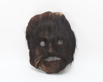 Lederen masker harig gezicht gesneden Tibetaanse handgemaakte antieke Middle Hill sjamaan masker Himalaya sjamanistische hangende decoratieve Tibetaanse cultuur
