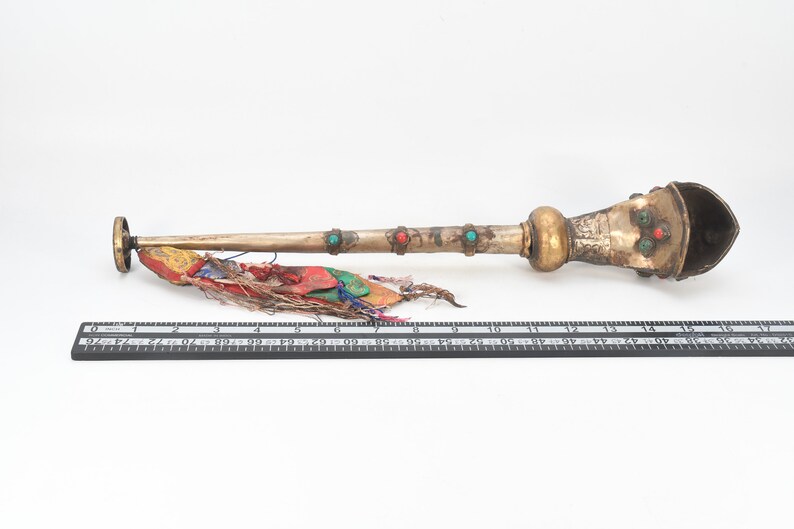 Brass Traditional Tibetan Handcarved Lamas Trumpet Musical Instrument rkang-gling instrument image 9