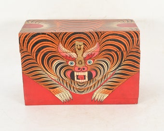 Bird King Chhepu Handpainted Tibetan Wooden Storage Jewelry Box Container Colorful Buddhism Traditional Culture Nepal
