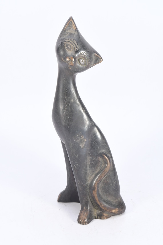 Copper Handmade Cat decor Obsidian cat figurine, … - image 1
