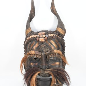 Tharu Horn Tantric Shaman mask Hand Vintage Tibetan old Cultural Traditional Ceremony Solid Nepalese HandCarved Buddhist statue image 2