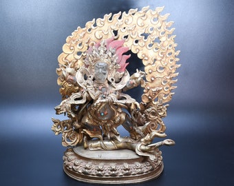 Protector Deity Art FREE SHIPPING Handmade Tibetan Buddhist god Tibetan Buddhism Protector God Vajrapani Tibetan Mahakala Statue from Nepal