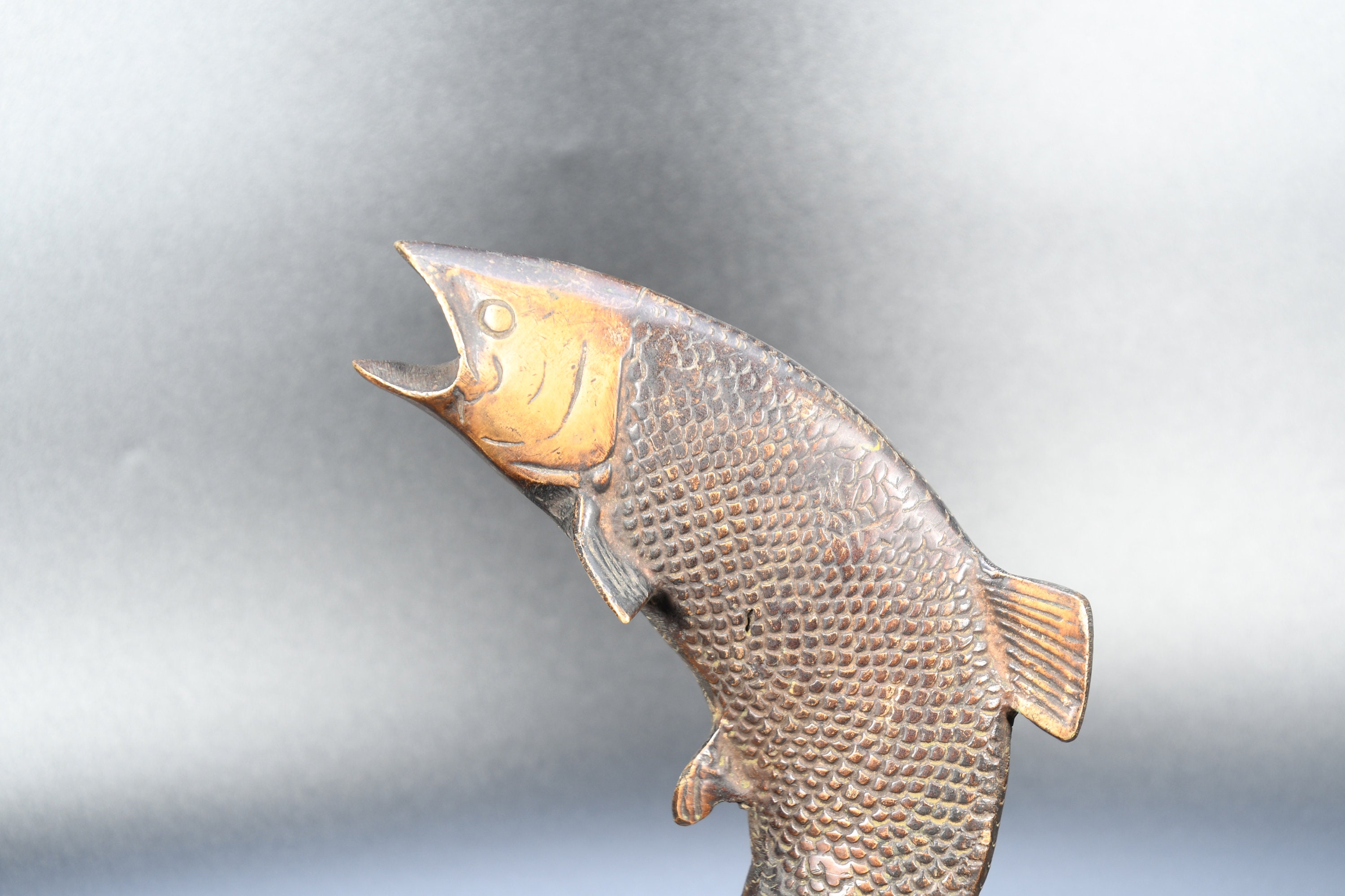 Vintage Brass Fish Ashtray Open Mouth, Brass Koi Fish Figurine