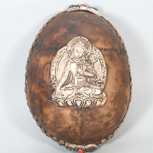 Antique Handcrafted Tibetan Silver Goddess Tara Resin Kapala Offering Ceremonial Bowl Vintage Collection Art Nepal