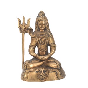 Brass Meditating Lord Shiva Handcarved ancient Mahadeva Hinduism God statue Nepal