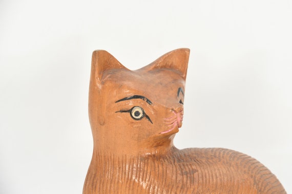 Wooden Cat Figurine Tibetan Antique Animal Collec… - image 2