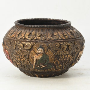 Lord Buddha Crafted Tibetan Traditional Auspicious Handmade Old Rice Bowl Offering Beautiful Serving Bowl