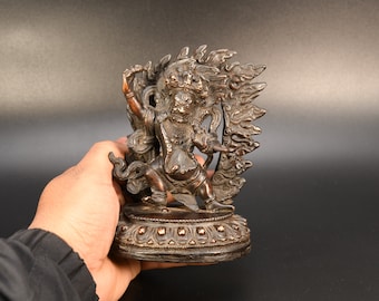 Buddhist Deity Protector God Vajrapani statue antique Hand carved Tibetan Lord Mahakala sculpture vintage figurine decoration Buddhism Nepal