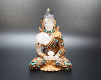 Tibetan Gem inlay crystal Vajrasattva buddha statue Beautiful Crystal Handcrafted Statue Crafted Magnificent 24K gold Statue Handmade Nepal