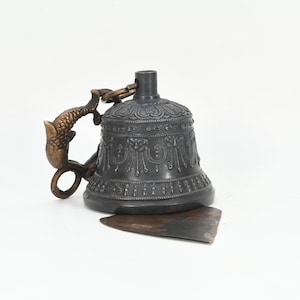 Brass Fish Top Carved Tibetan Ritual Bell Prayer Antique Meditational Tool Excellent Sound Nepal