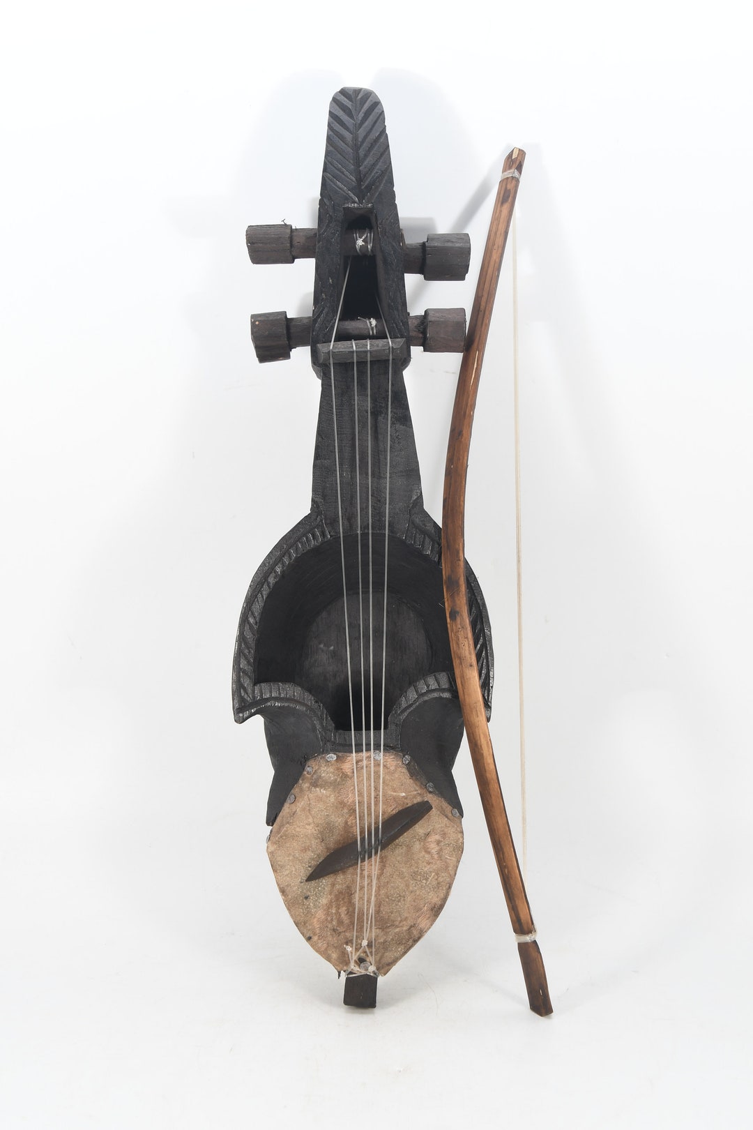 Wooden Lord Ganesha Carved Sarangi Antique Handcarved Folk Musical