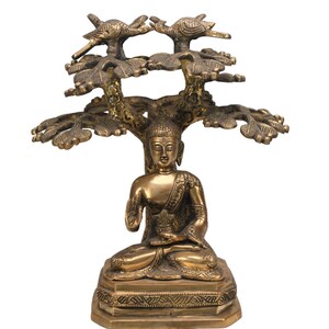 Lord Buddha under Bodhi tree statue Meditating handmade Tibetan Buddhism antique sculpture Home Decorative Blessing Meditation Peace Nepal
