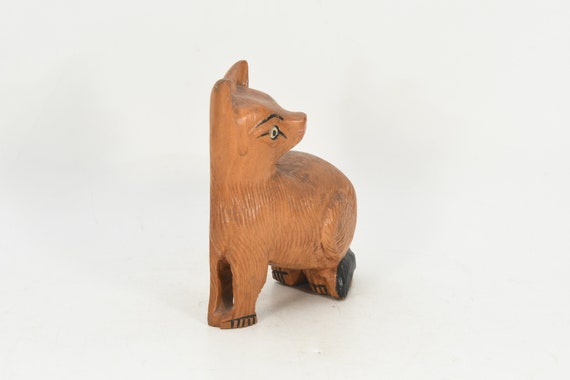 Wooden Cat Figurine Tibetan Antique Animal Collec… - image 5