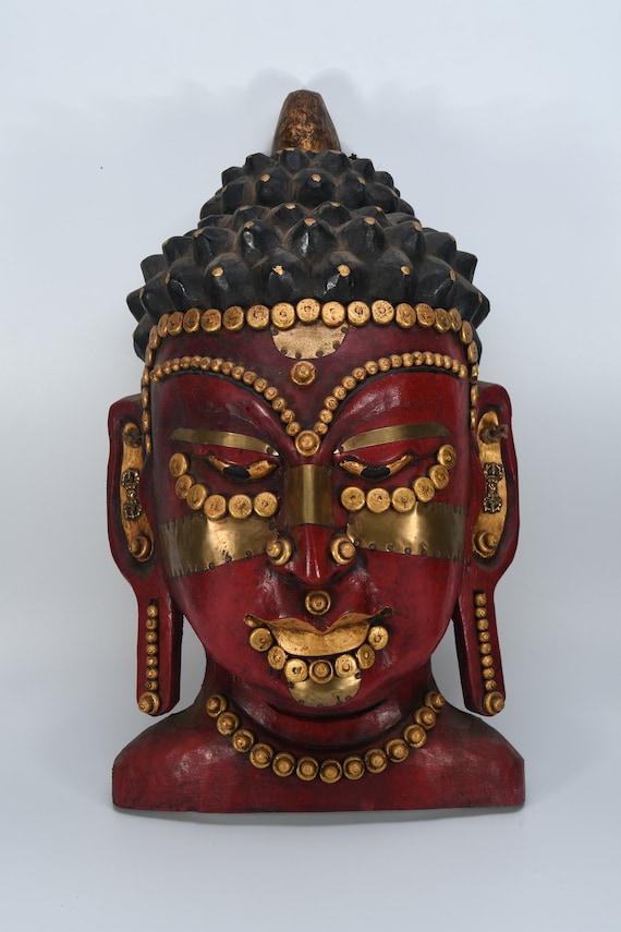 Ontkennen Trek Afgekeurd Houten Boeddha masker Handgemaakte antieke rode Boeddha - Etsy Nederland