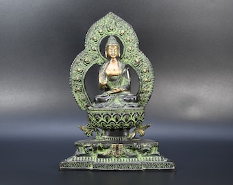 Lotus Sitting Meditating Buddha Statue Handmade Tibetan Gautama Figurine sculpture Dhyana Blessing Medicine healing Buddhist religious