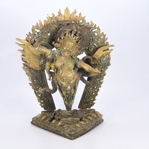 Gold Gilded Brass Phurba Vichhepani Antique Traditional Handmade Ritual Statue Ethnic Sculpture Meditation Art Nepal