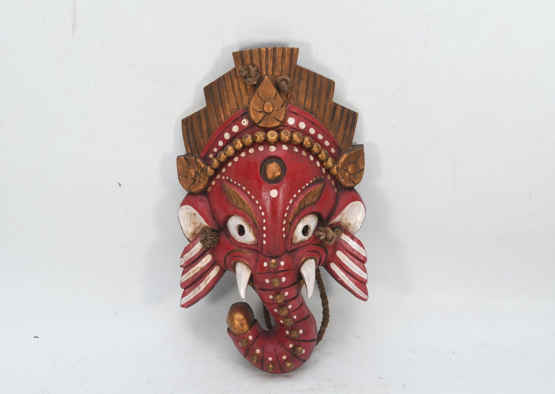 Hindu God Ganesha Wooden Mask Ganapati Elephant Head God Blessing Hand ...