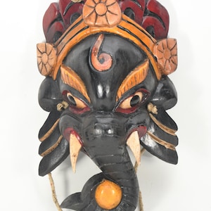 Antique Handmade Lord Ganesha Wall Hanging Elephant Head God of Obstacles Remover Vintage Mask Collectible Art Decor