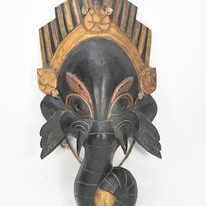 Elephant Head Good Luck Charm Lord Ganesa Antique Wooden Wall Hanging Mask God Face Mask Nepal