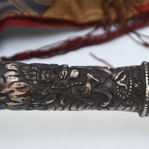 Double Mahakala Hand Carved Kangling Tibetan Silver Inlay Ritual Trumpet Vintage Used Traditional Trumpet Shaman Tibet Buddhism From Nepal image 5