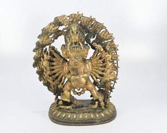 Handmade Gold-Gilded Antique Meghasambar Statue A Timeless Artwork of Elegance Traditional Religious Artifact Collection