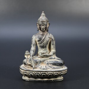 Buddha Statue Handgemacht Tibetischen Buddhismus Antik Handwerk Buddha Meditation Figur Statue Bronze Seltene Messing,Medizin Buddha Statue