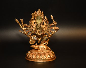 Ganesh Gem inlay crystal Ganesha statue Many Hands Crystal Handcrafted Statue Crafted Elephant God 24K gold Statue Handmade Nepal