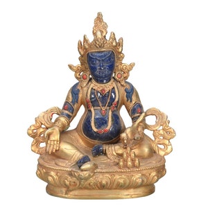 Gold Gilted Lapice Kuber Jambhala statue Wealth God Kuber Kuvera Figurine Decoration Spiritual Kubera sculpture worship Buddhist Nepal