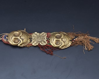 Three in One Tibetan Wall Hanging Skull Pendant Tibet Antique old tribal Handmade Pendants Anger Gods Skull Head Statue Nepal