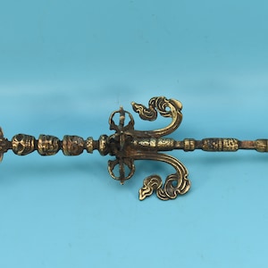 Exquisite Trisul Three-Head Skull and Vajra: Handcrafted Antique Khatvanga Ritual Tool Tantric Traditional Collectives