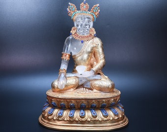 Tibetan Gem inlay crystal Vajrasattva buddha statue Beautiful Crystal Handcrafted Statue Crafted Magnificent 24K gold Statue Handmade Nepal