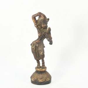 Brass Crafted Standing Apsara Idol applying Vermillion Traditional Antique Decorative Arts and Collectibles Nepal