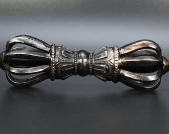 Vintage Antique nine pronged Dorje Thunderbolt Tibetan Dorji Vajra hand carved Bajra tantric Ritual object collectible Buddhist Nepal