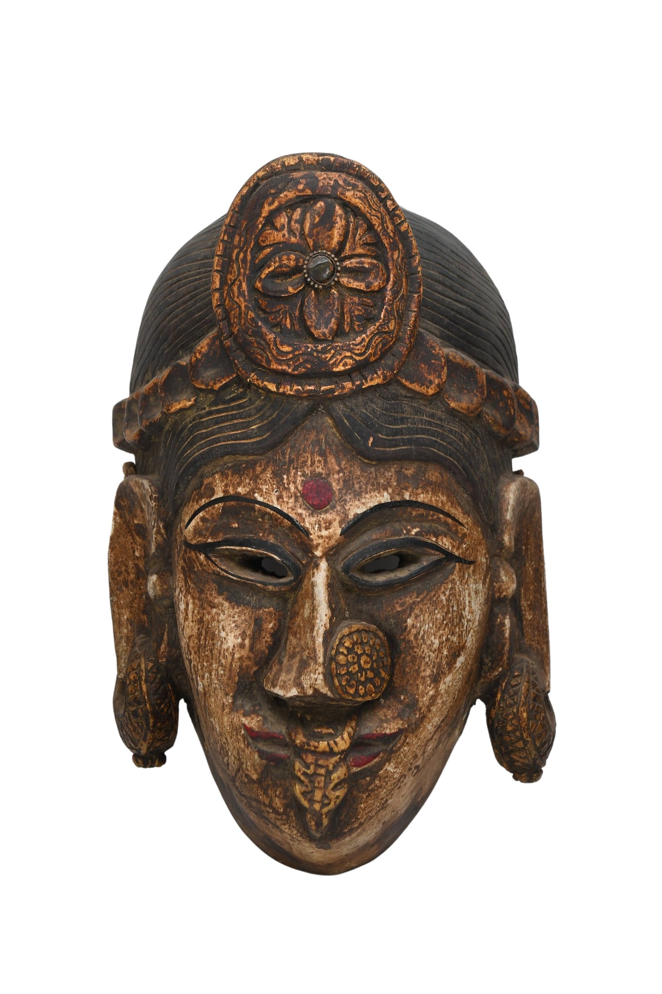 Vintage Nepalese Rai women mask Hand carved Wooden Mask ritual Tribal shamanic wood Art Wall Hanging home Decorative Tibetan Buddhism Nepal