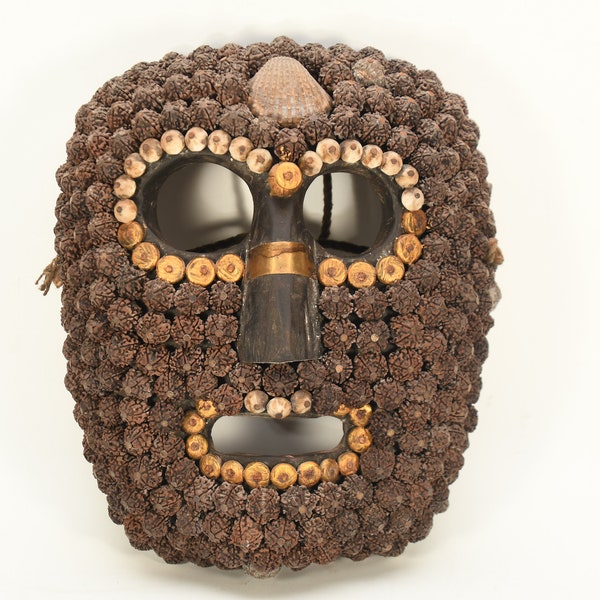 Rudraksha Beaded Mask Antique Mask wooden Mask HIMALAYAN Mask shaman's Tribal Decorative Tribal Ceremonial Shaman Mask Handmade mask Nepal