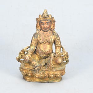 Handmade Lord Kubera Jambala Statue - Antique Gold Gilded Brass Figurine | Wealth God Traditional Decorative Sculpture Art